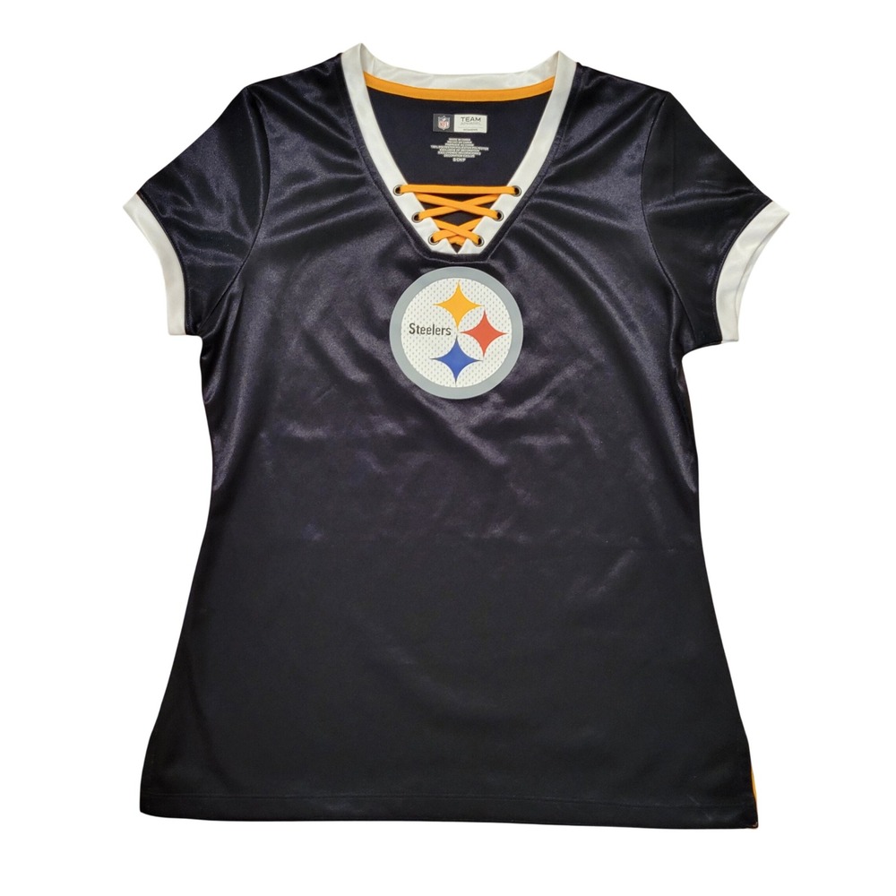 NFL Team Apparel S Jersey Top Black Lace Up Logo Pittsburg Steelers Football